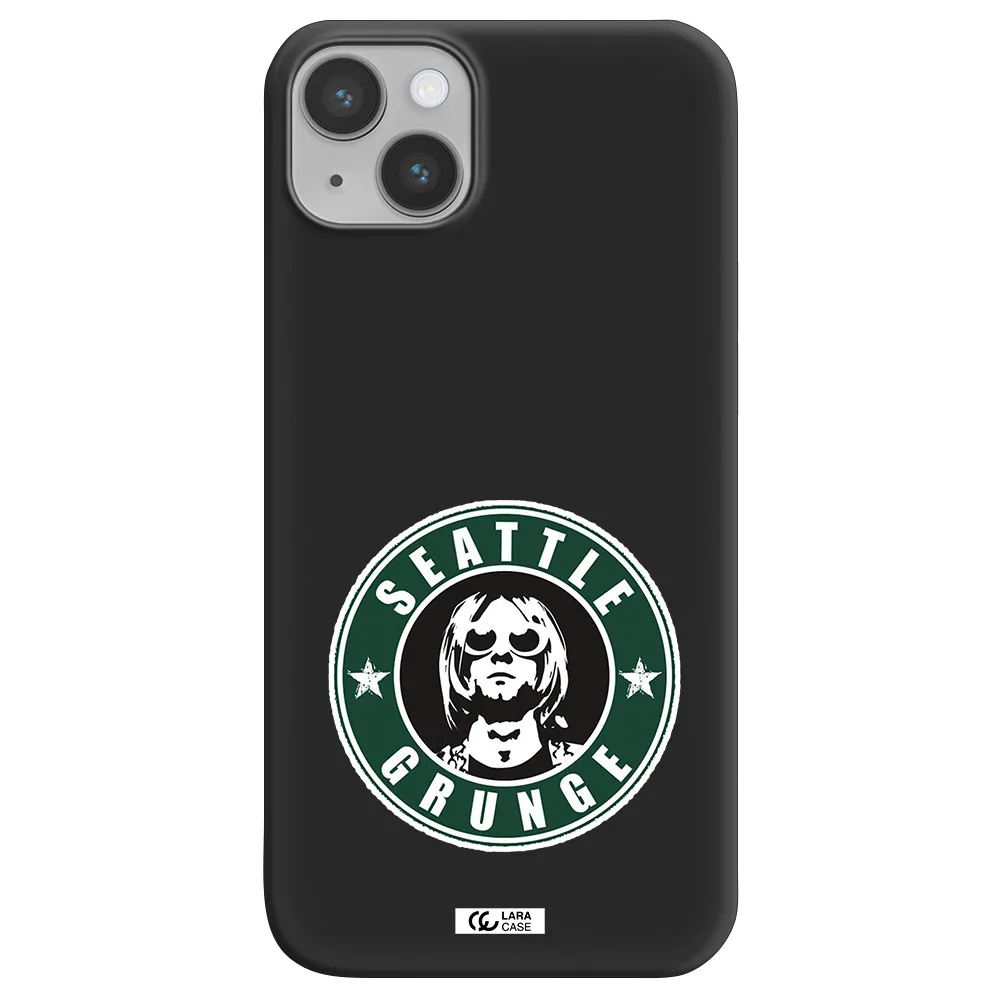 a logo with a man wearing sunglasses Apple iPhone 14 plus Silicone black Case