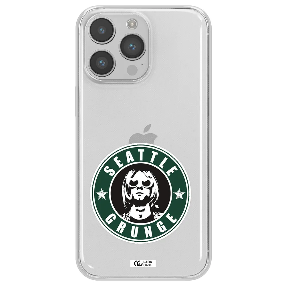 a logo with a man wearing sunglasses Apple iPhone 14 pro Clear TPU Case