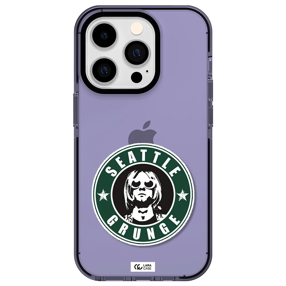 a logo with a man wearing sunglasses Apple iPhone 14 pro impact Lilac Case