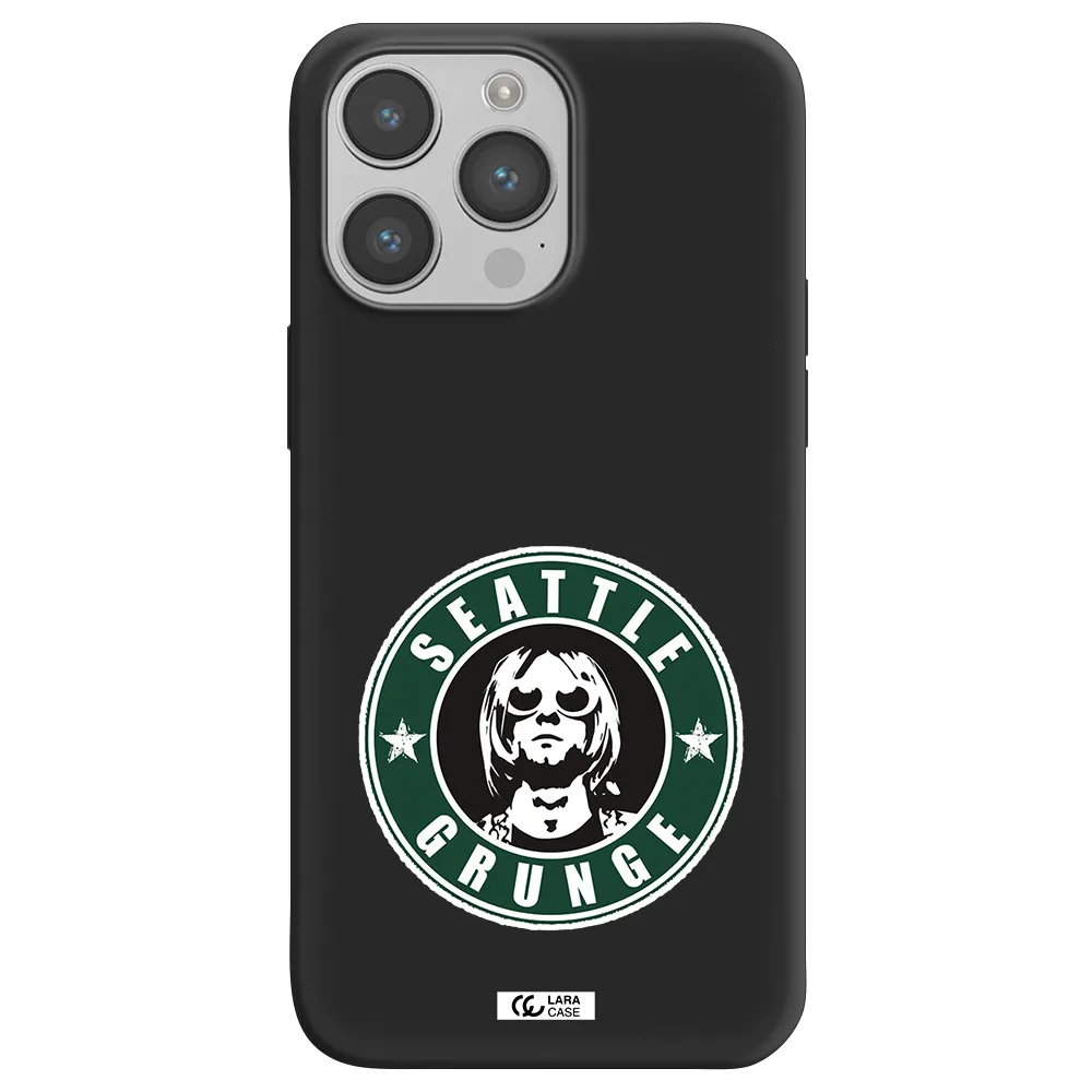 a logo with a man wearing sunglasses Apple iPhone 14 pro Silicone black Case