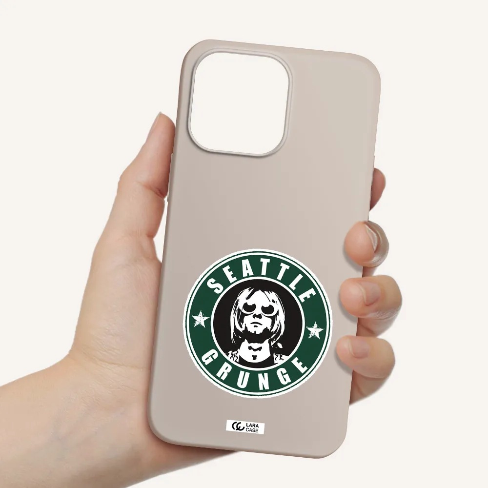 a logo with a man wearing sunglasses Apple iPhone 14 pro Silicone Stone Case