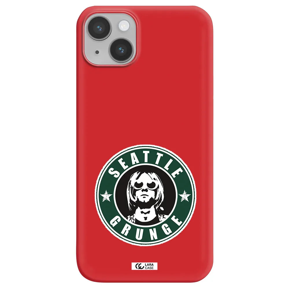 a logo with a man wearing sunglasses Apple iPhone 14 Silicone Imperial Red Case