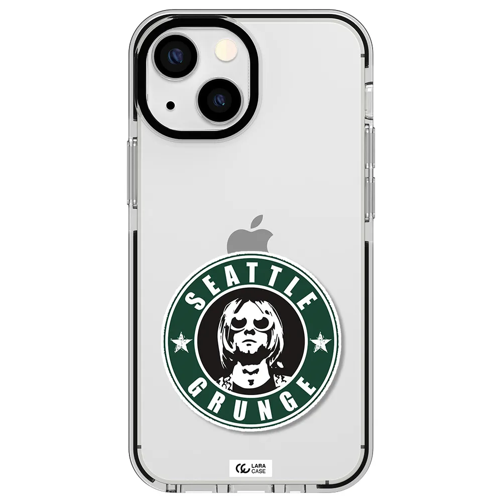 a logo with a man wearing sunglasses Apple iPhone 15 impact black border Case