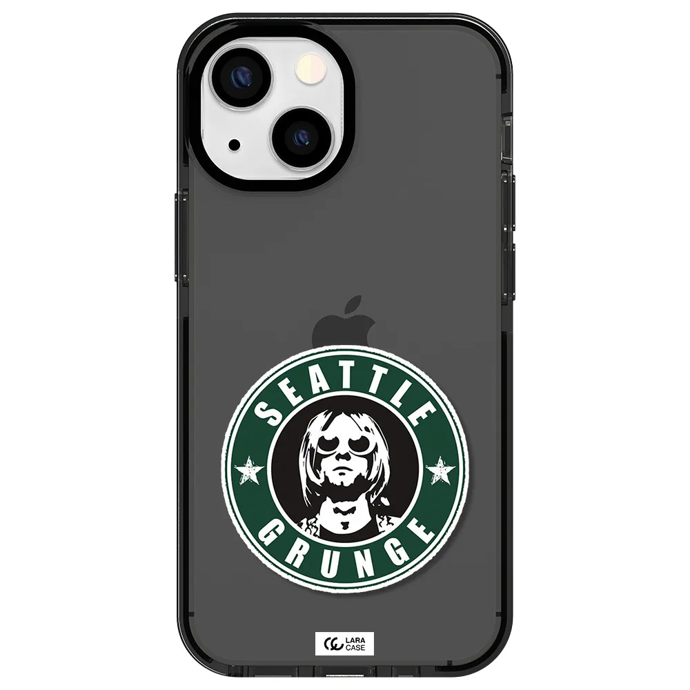 a logo with a man wearing sunglasses Apple iPhone 15 impact Smoke Black Case