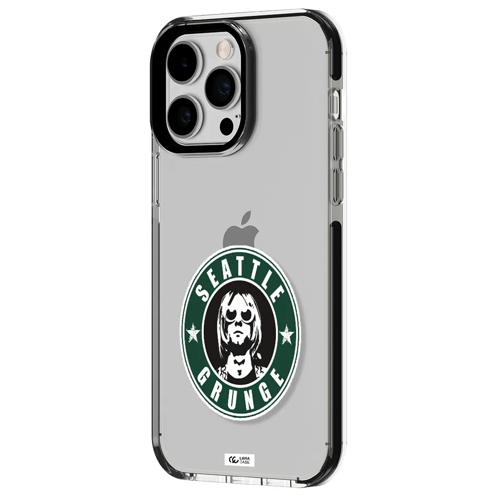 a logo with a man wearing sunglasses Apple iPhone 15 Pro impact black border Case