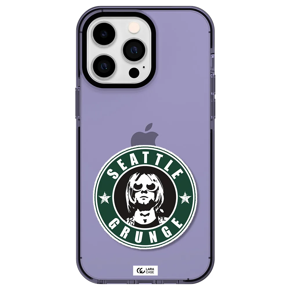 a logo with a man wearing sunglasses Apple iPhone 15 Pro impact Lilac Case