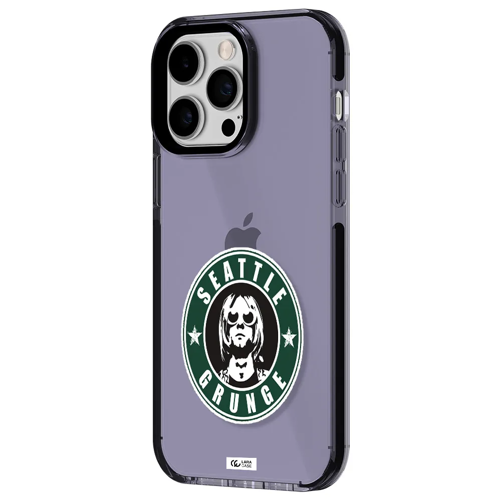 a logo with a man wearing sunglasses Apple iPhone 15 Pro impact Lilac Case