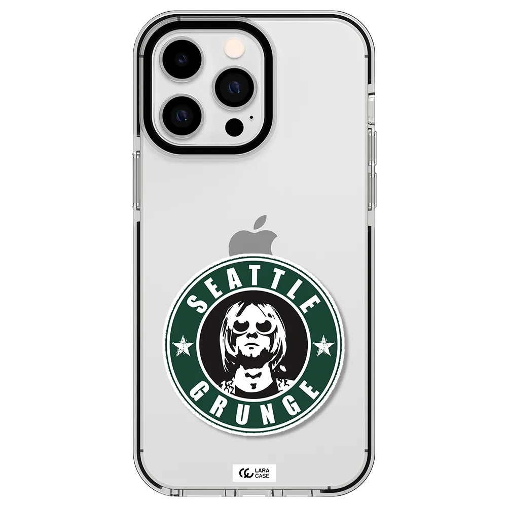 a logo with a man wearing sunglasses Apple iPhone 15 Pro Max impact black border Case