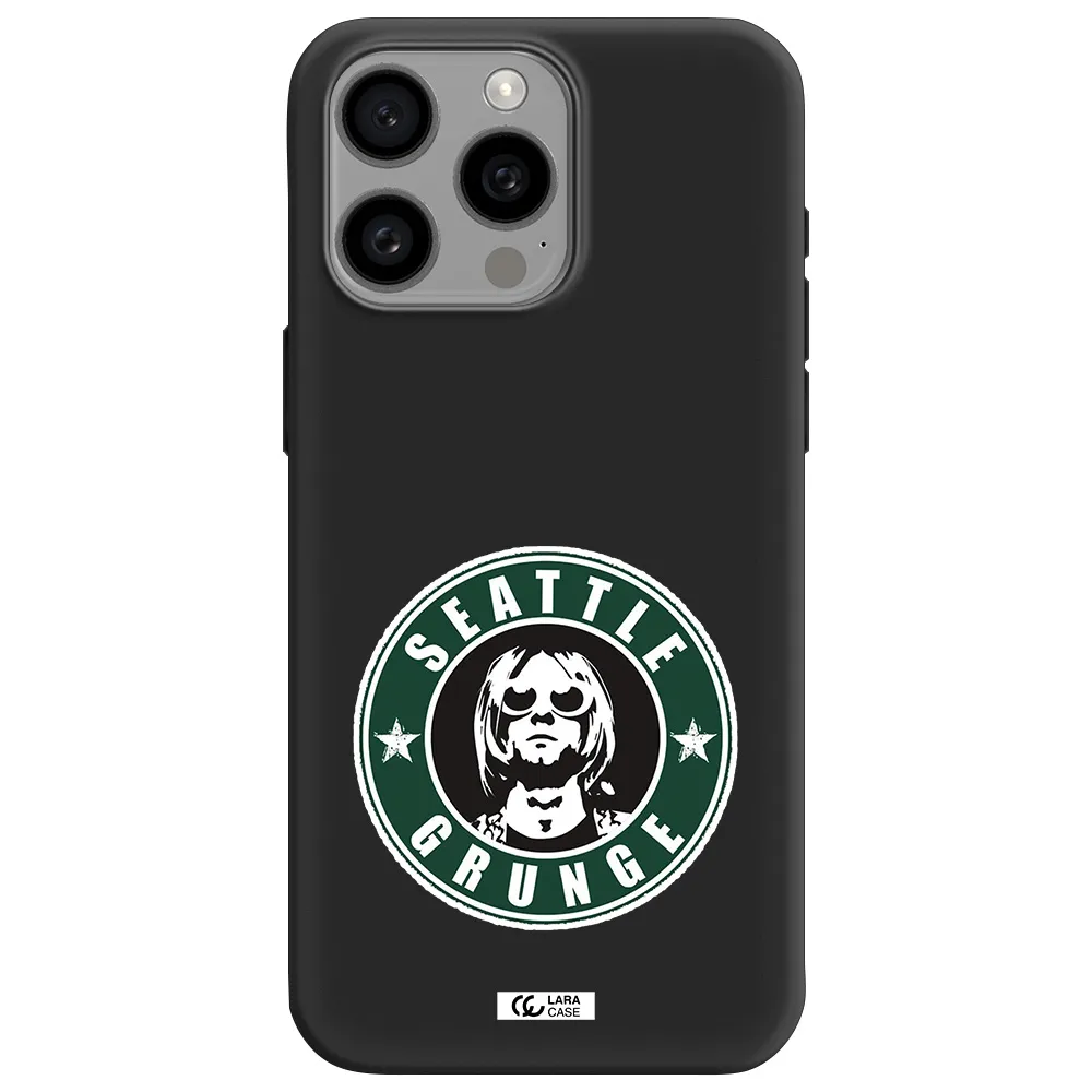 a logo with a man wearing sunglasses Apple Iphone 15 Pro max Silicone black Case