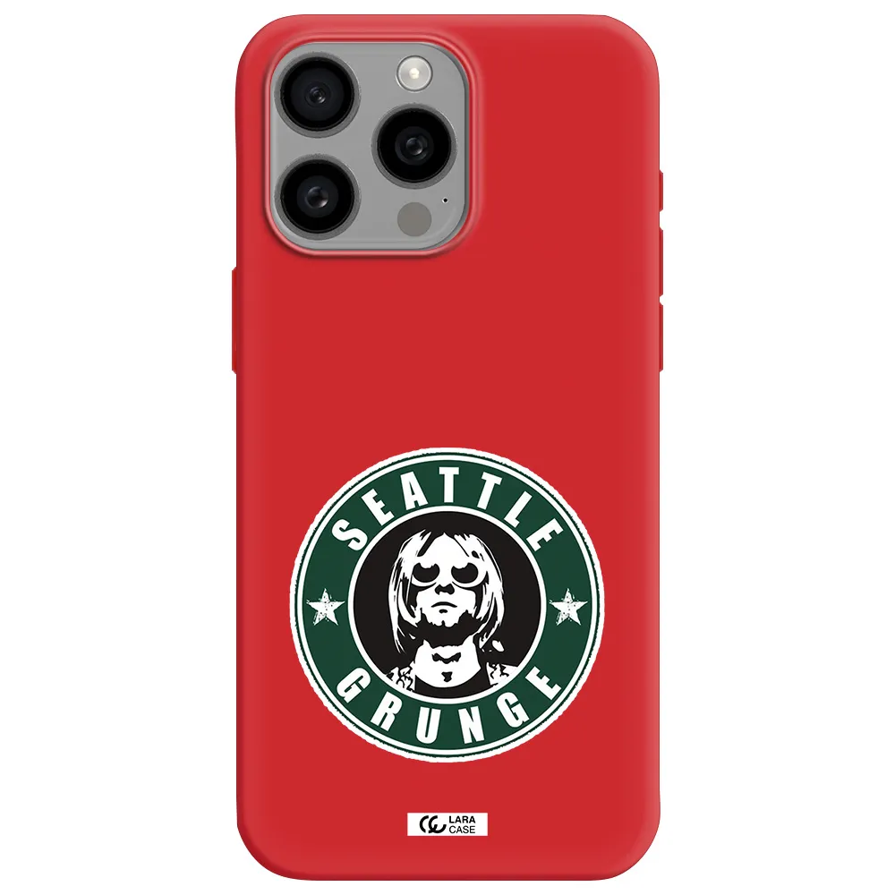 A Logo With A Man Wearing Sunglasses Apple Iphone 15 Pro Max Silicone Imperial Red Case