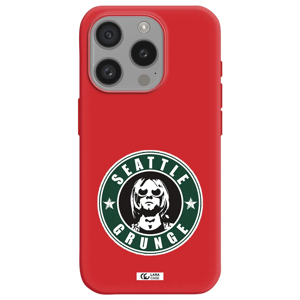 A Logo With A Man Wearing Sunglasses Apple Iphone 15 Pro Silicone Imperial Red Case