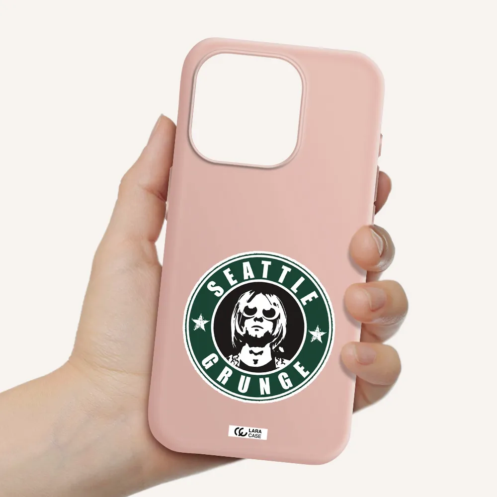 A Logo With A Man Wearing Sunglasses Apple Iphone 15 Pro Silicone Pastel Pink Case