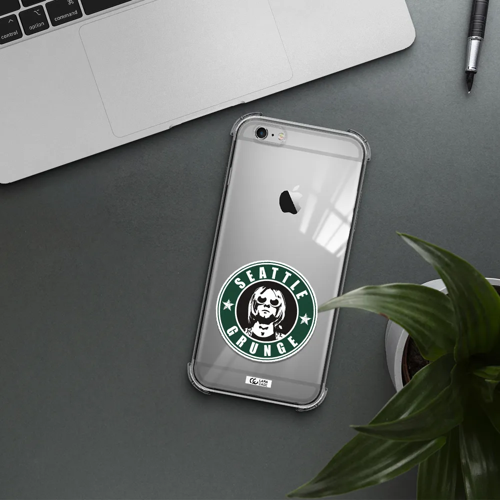 a logo with a man wearing sunglasses Apple iPhone 6 plus Clear PC Case