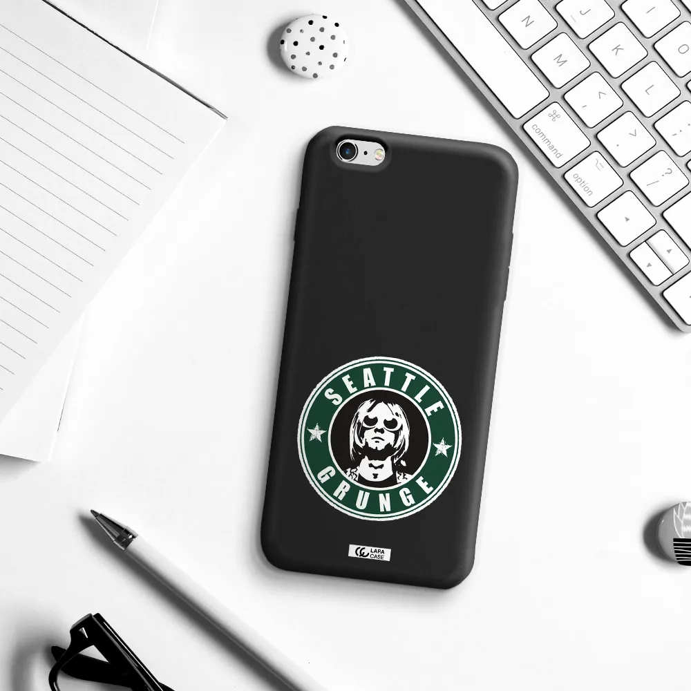 a logo with a man wearing sunglasses Apple iPhone 6 plus Silicone black Case