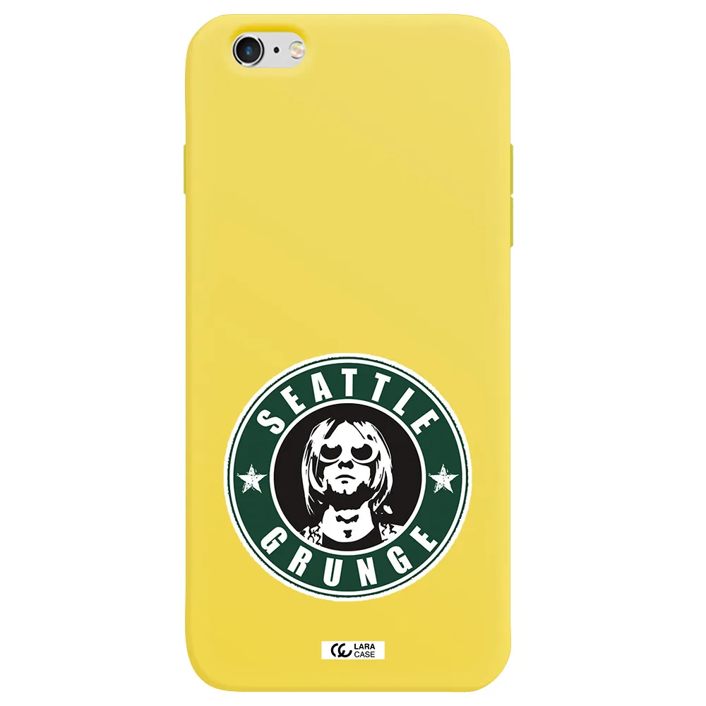 a logo with a man wearing sunglasses Apple iPhone 6 plus Silicone canary yellow Case