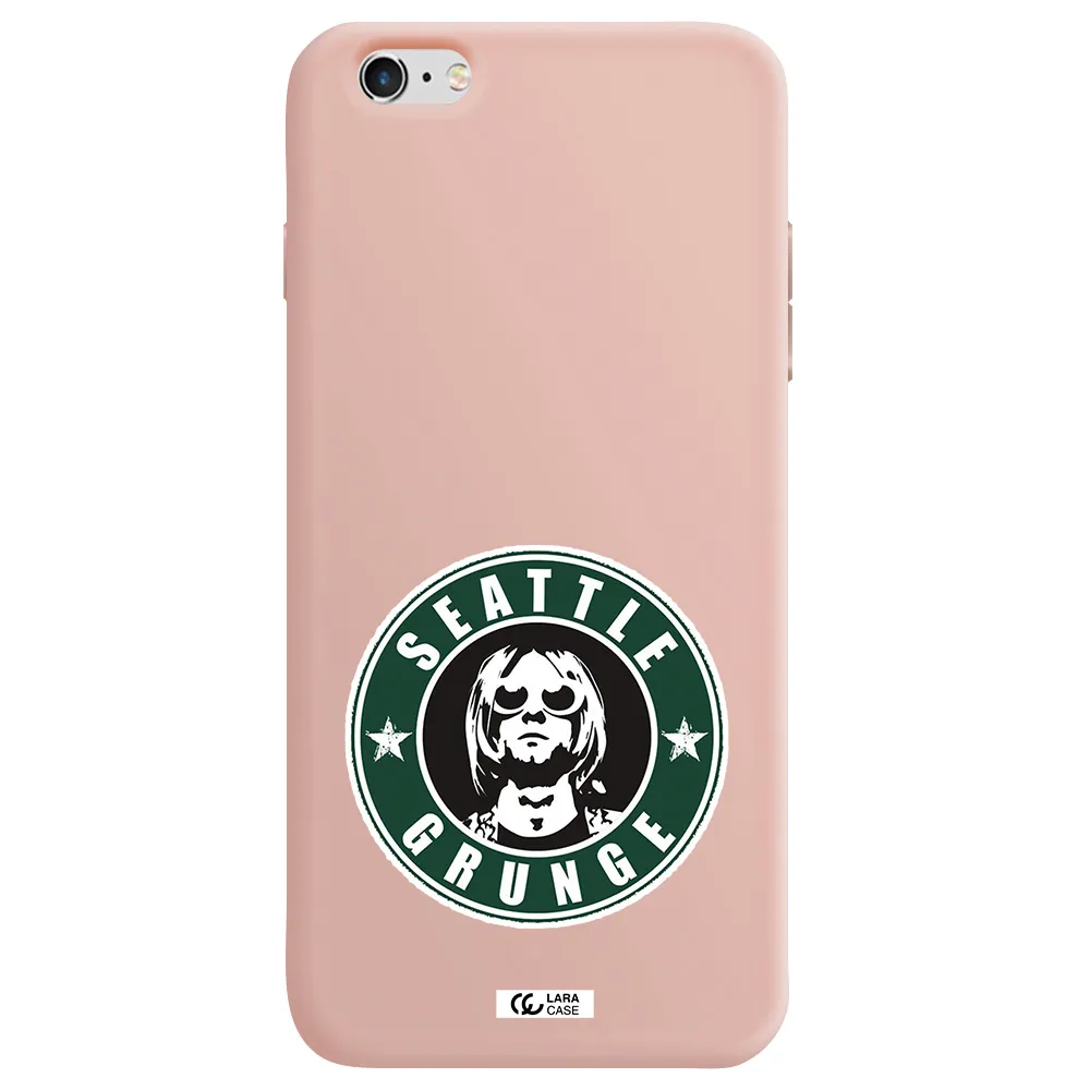 a logo with a man wearing sunglasses Apple iPhone 6 plus Silicone pastel pink Case