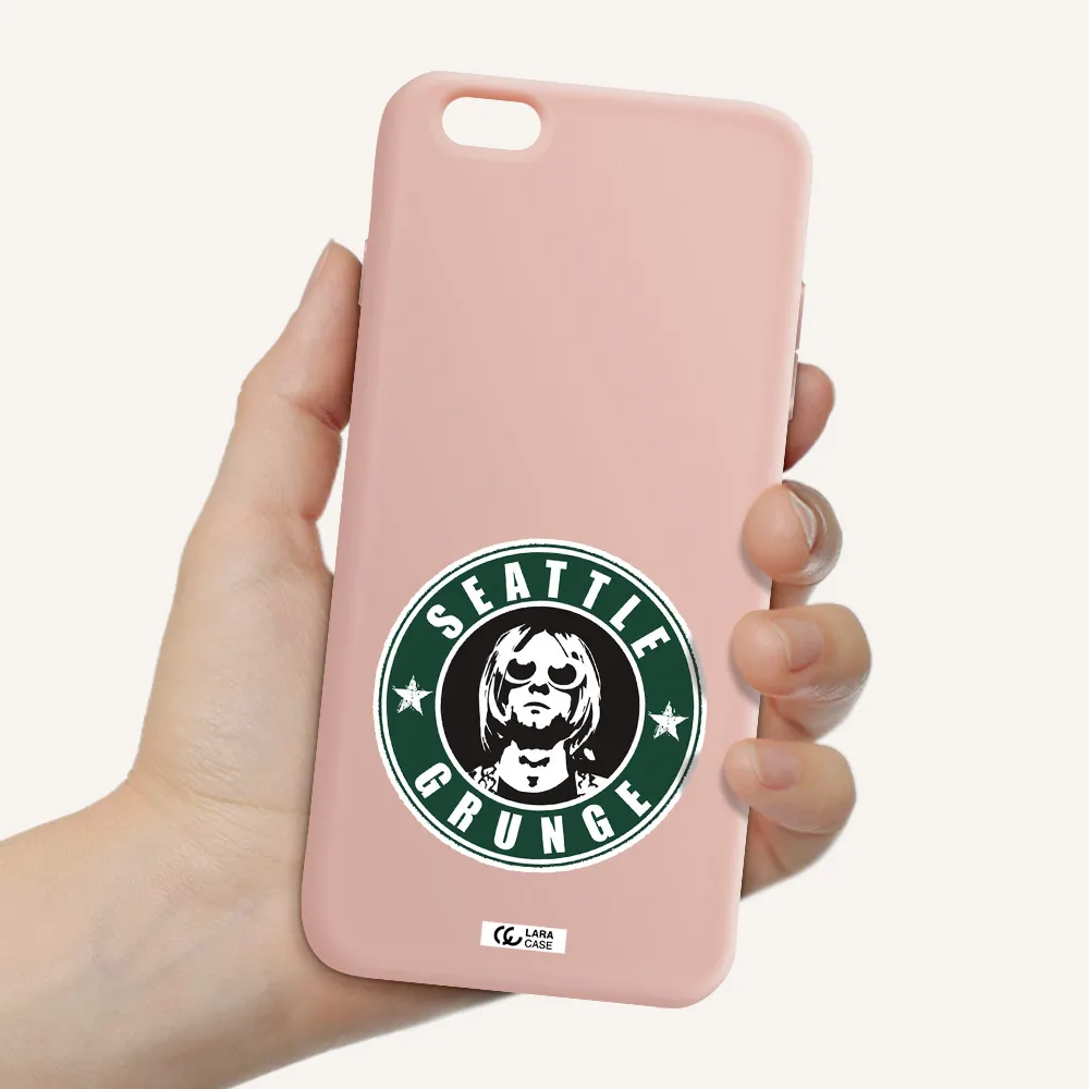 a logo with a man wearing sunglasses Apple iPhone 6 plus Silicone pastel pink Case