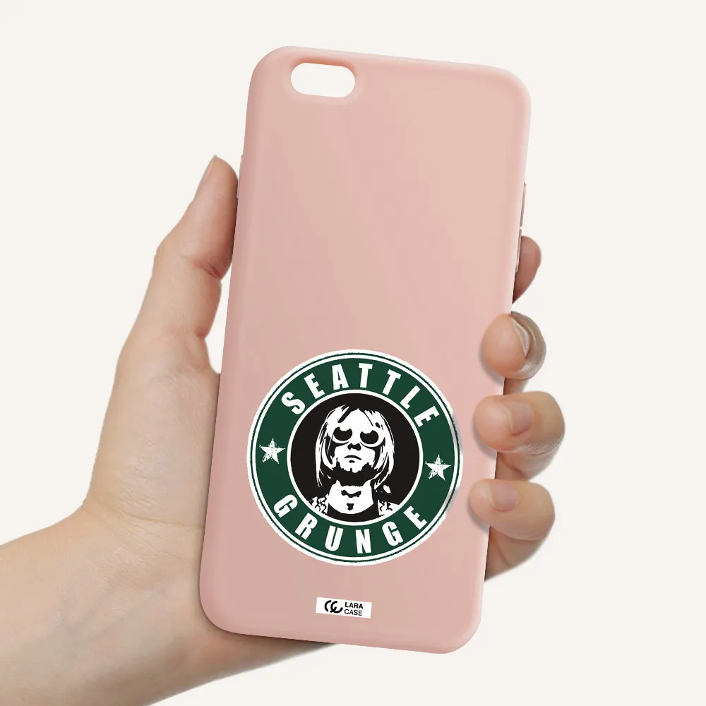 a logo with a man wearing sunglasses Apple iPhone 6 s plus Silicone pastel pink Case