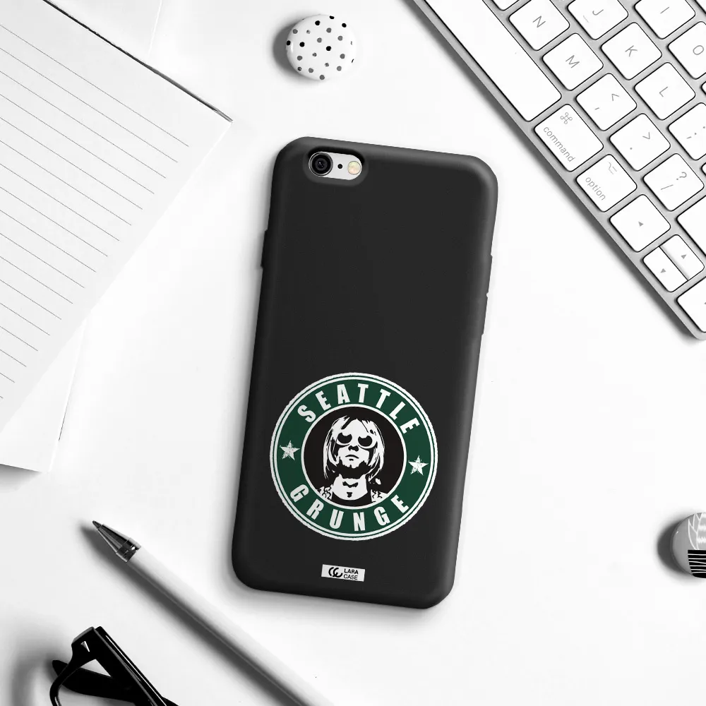 a logo with a man wearing sunglasses Apple iPhone 6 Silicone black Case