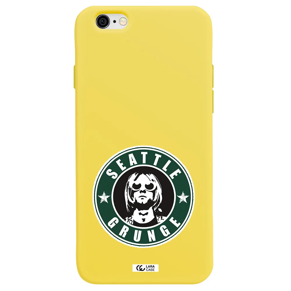 a logo with a man wearing sunglasses Apple iPhone 6 Silicone canary yellow Case