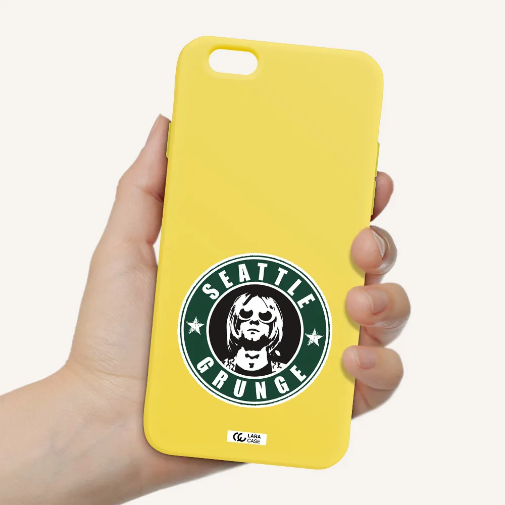 a logo with a man wearing sunglasses Apple iPhone 6 Silicone canary yellow Case