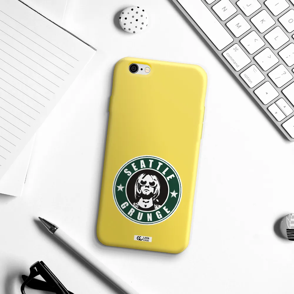 a logo with a man wearing sunglasses Apple iPhone 6 Silicone canary yellow Case