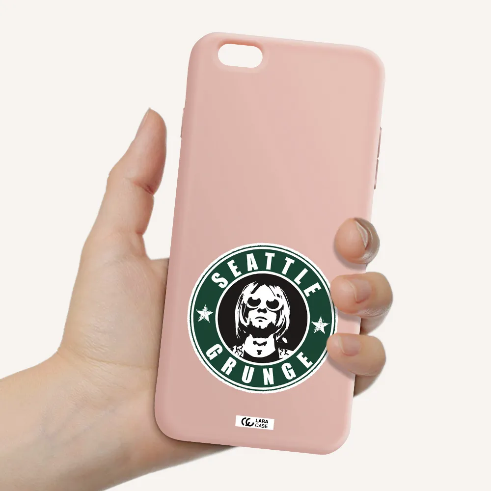 a logo with a man wearing sunglasses Apple iPhone 6S Silicone pastel pink Case