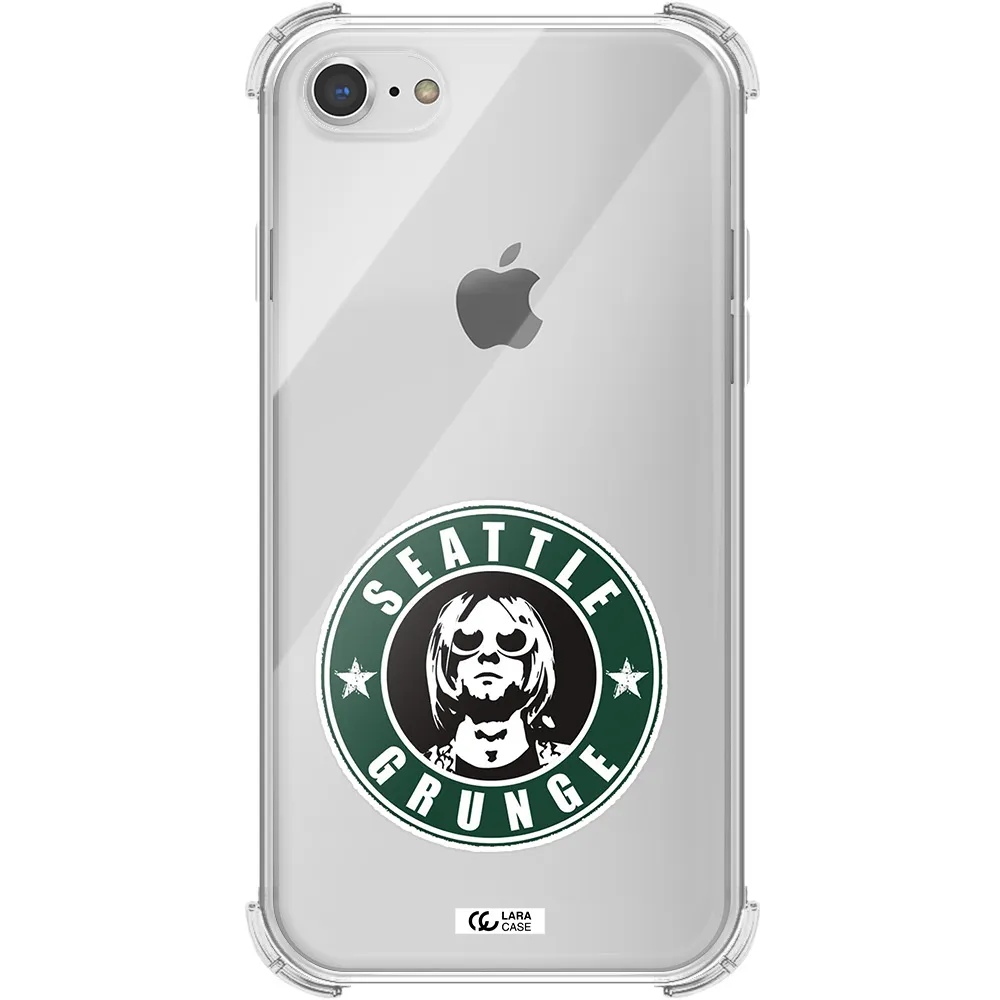 a logo with a man wearing sunglasses Apple iPhone 7 Clear PC Case