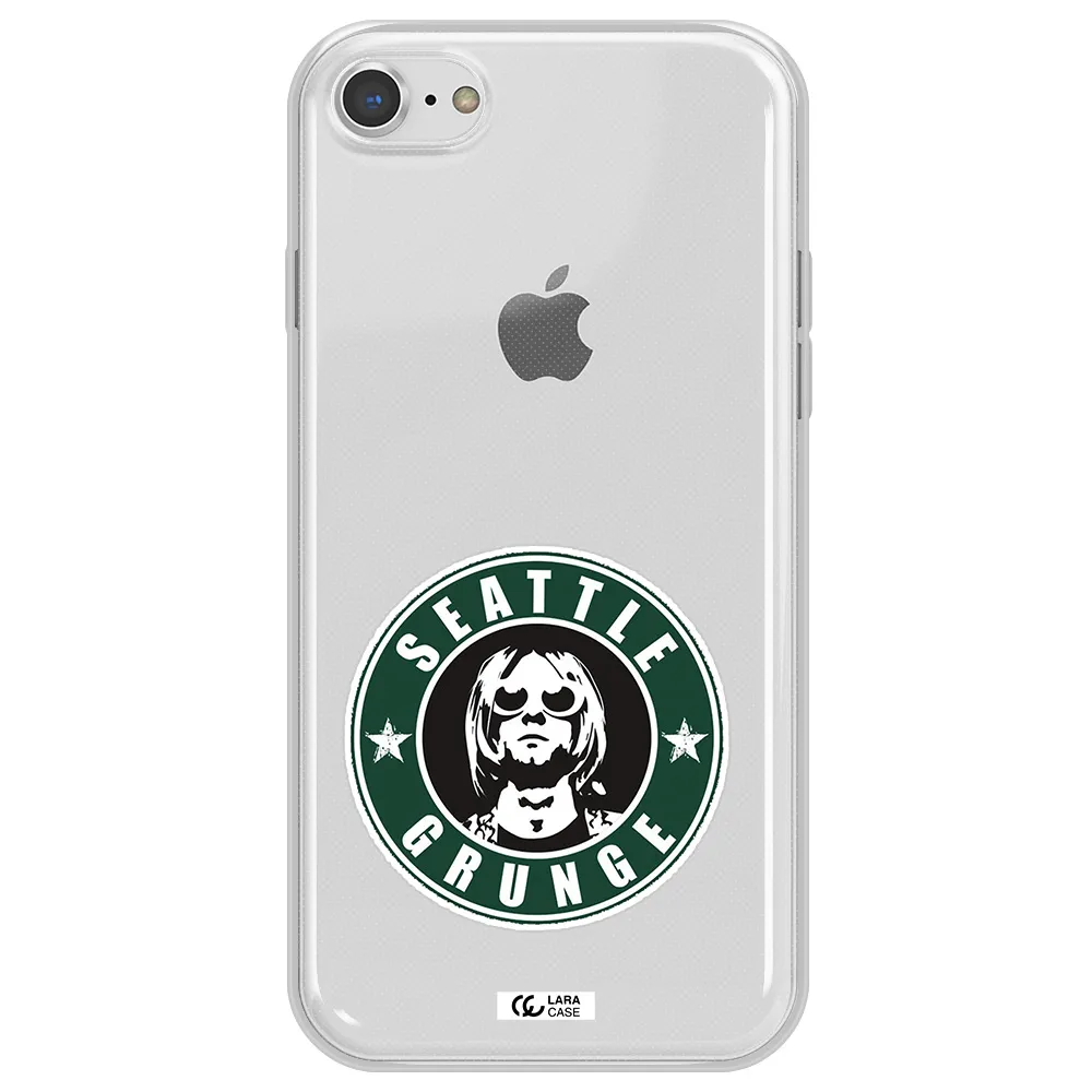 a logo with a man wearing sunglasses Apple iPhone 7 Clear TPU Case