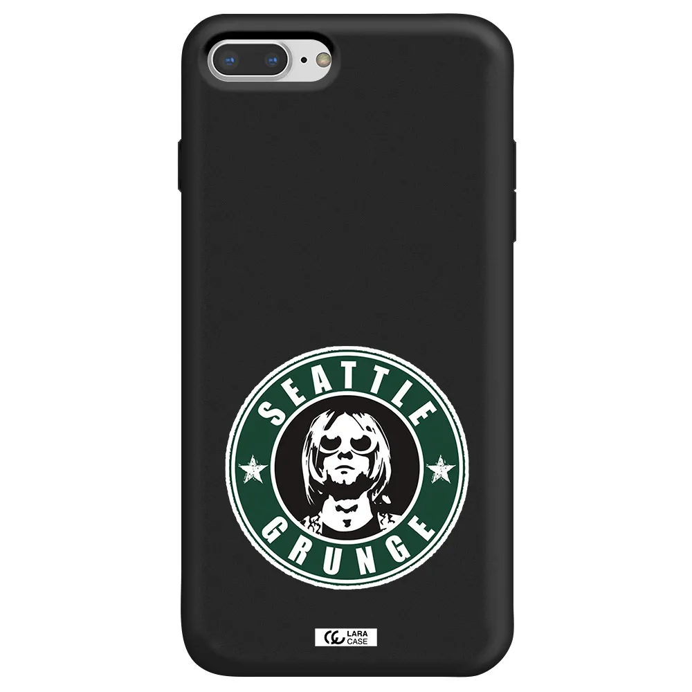 a logo with a man wearing sunglasses Apple iPhone 7 plus Silicone black Case