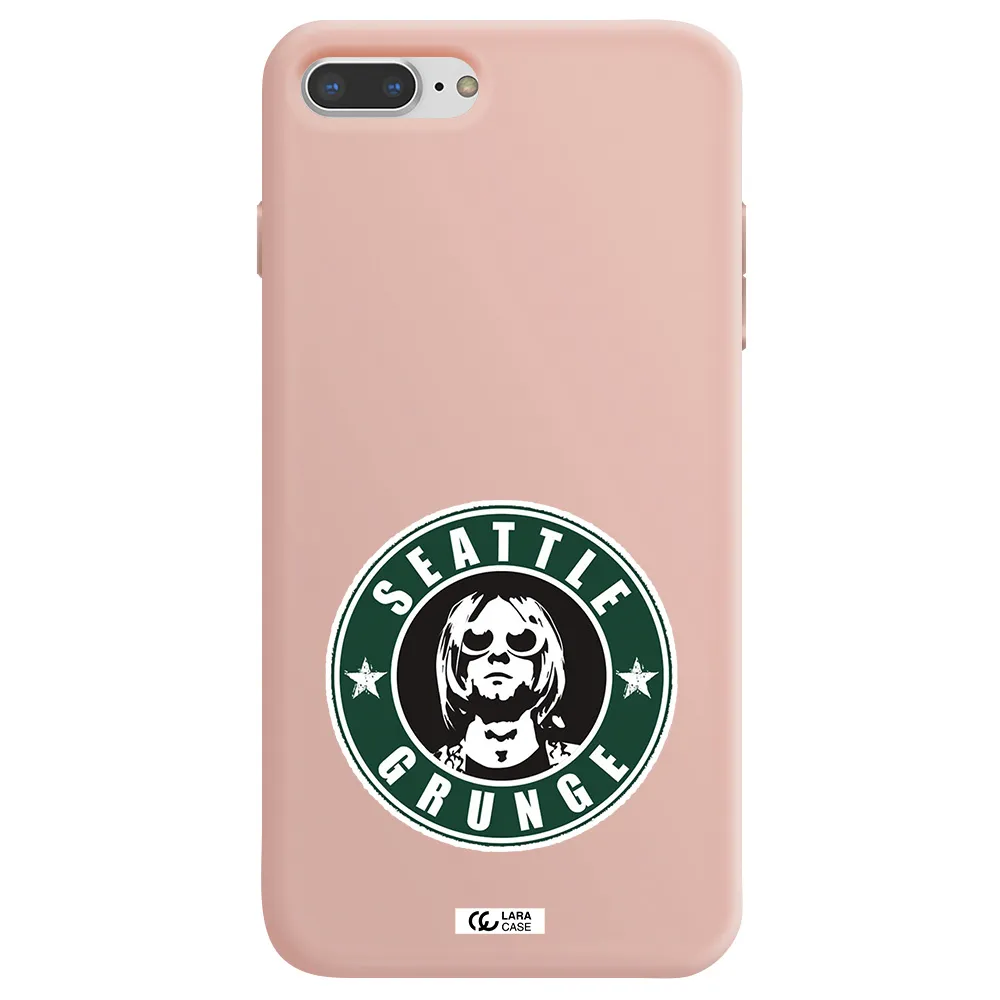 a logo with a man wearing sunglasses Apple iPhone 7 plus Silicone pastel pink Case