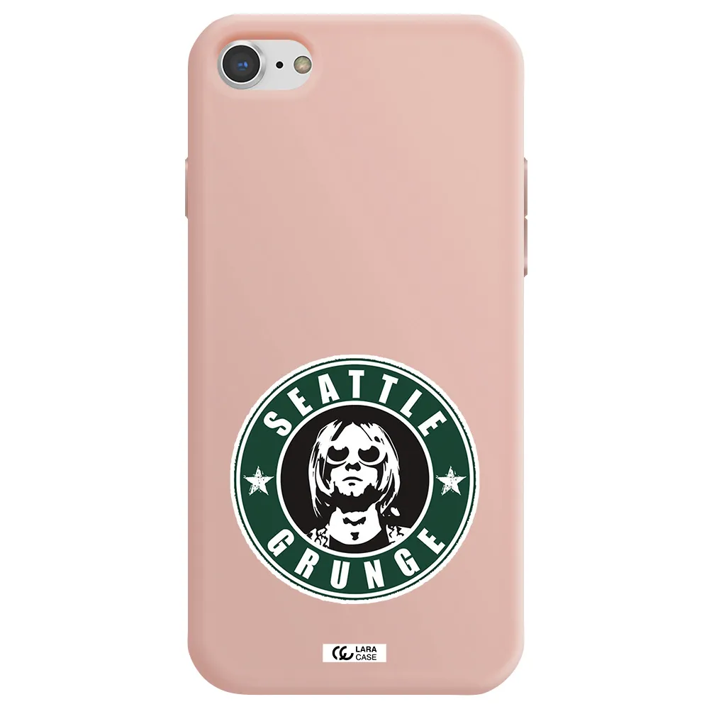 a logo with a man wearing sunglasses Apple iPhone 7 Silicone pastel pink Case