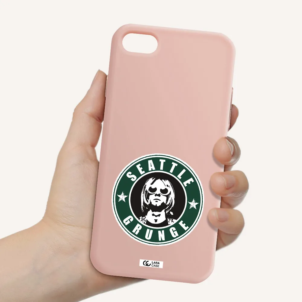 a logo with a man wearing sunglasses Apple iPhone 7 Silicone pastel pink Case