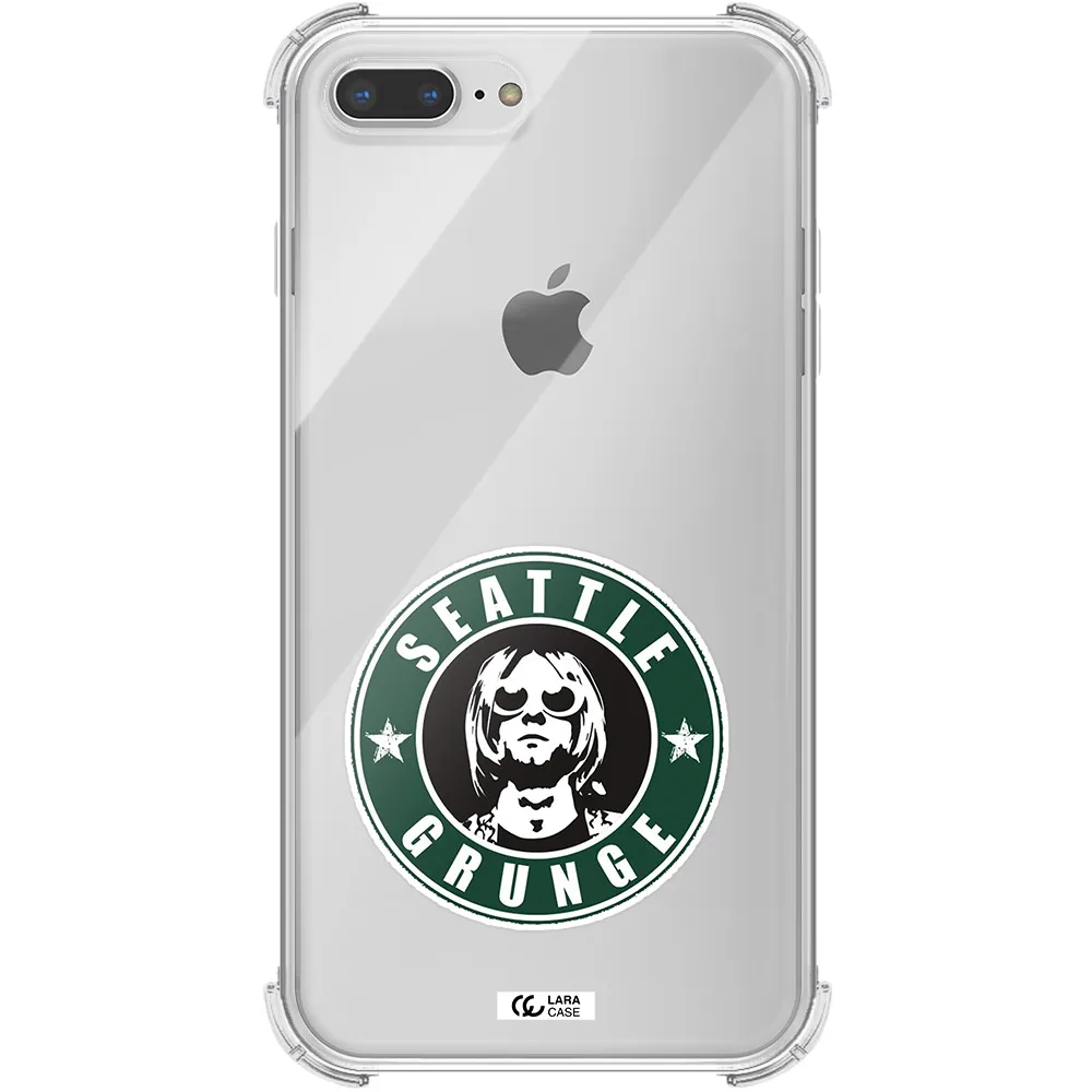 a logo with a man wearing sunglasses Apple iPhone 8 plus Clear PC Case