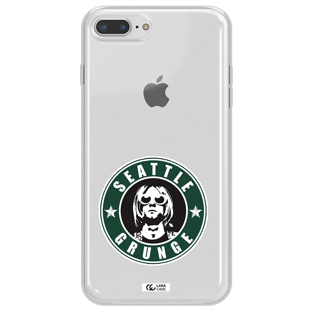 a logo with a man wearing sunglasses Apple iPhone 8 plus Clear TPU Case