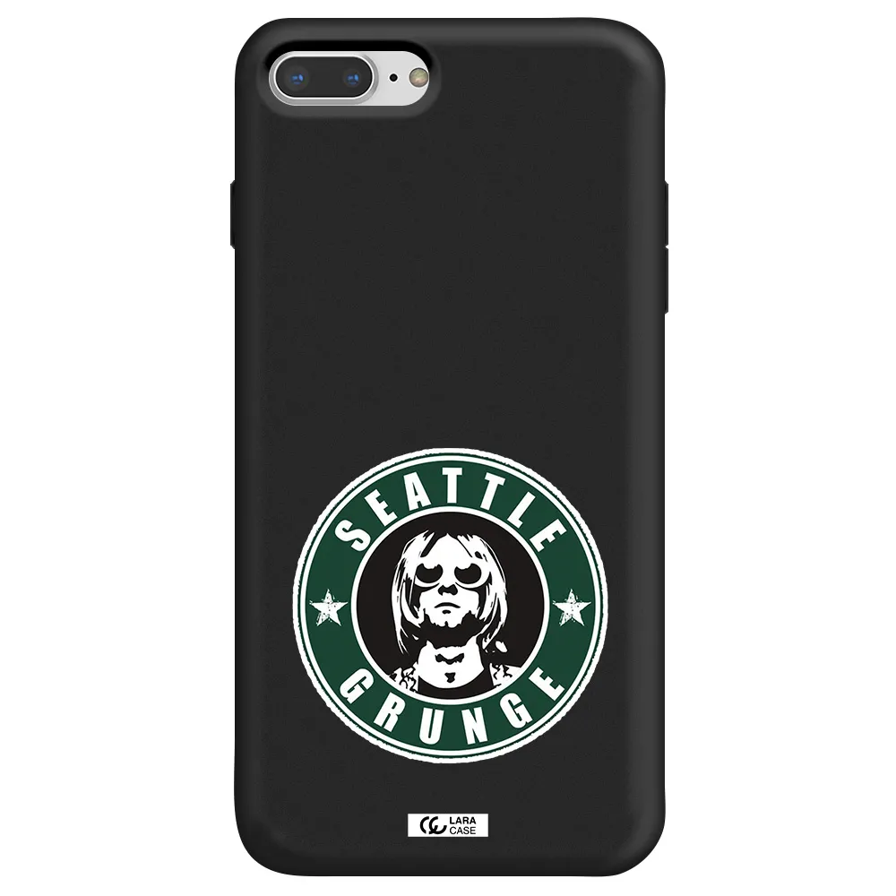 a logo with a man wearing sunglasses Apple iPhone 8 plus Silicone black Case