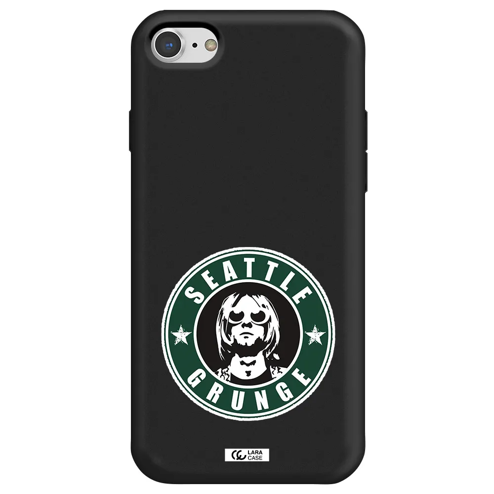 a logo with a man wearing sunglasses Apple iPhone 8 Silicone black Case