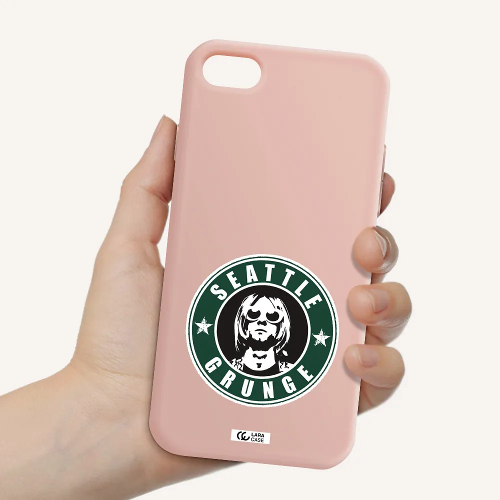 a logo with a man wearing sunglasses Apple iPhone 8 Silicone pastel pink Case