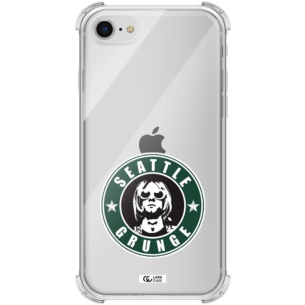 a logo with a man wearing sunglasses Apple iPhone se 2020 Clear PC Case