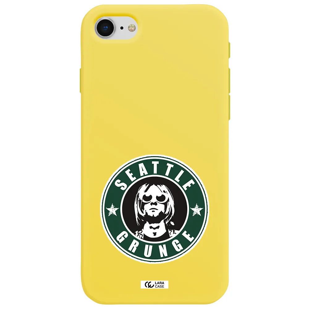 a logo with a man wearing sunglasses Apple iPhone se 2020 Silicone canary yellow Case