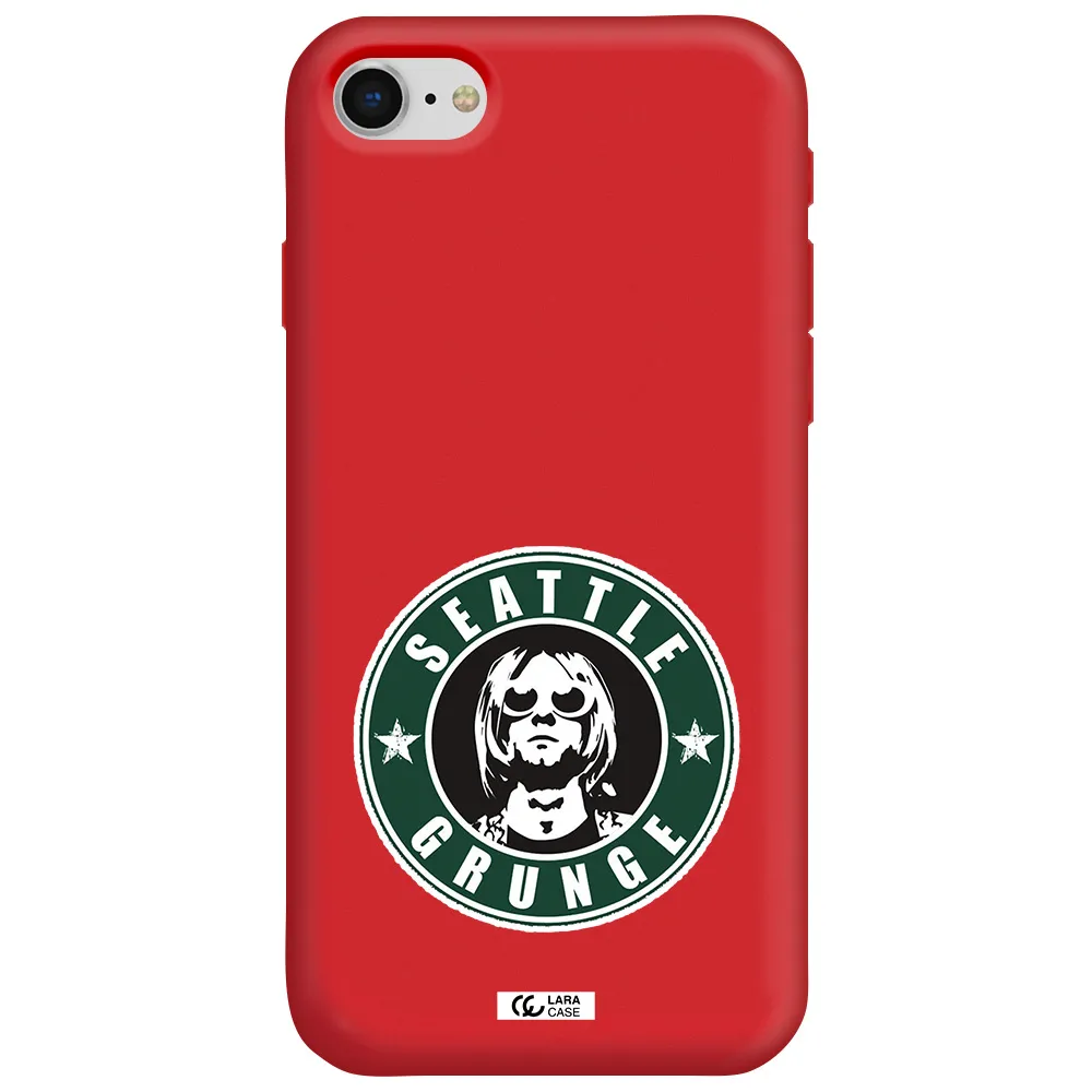 a logo with a man wearing sunglasses Apple iPhone se 2020 Silicone Imperial Red Case