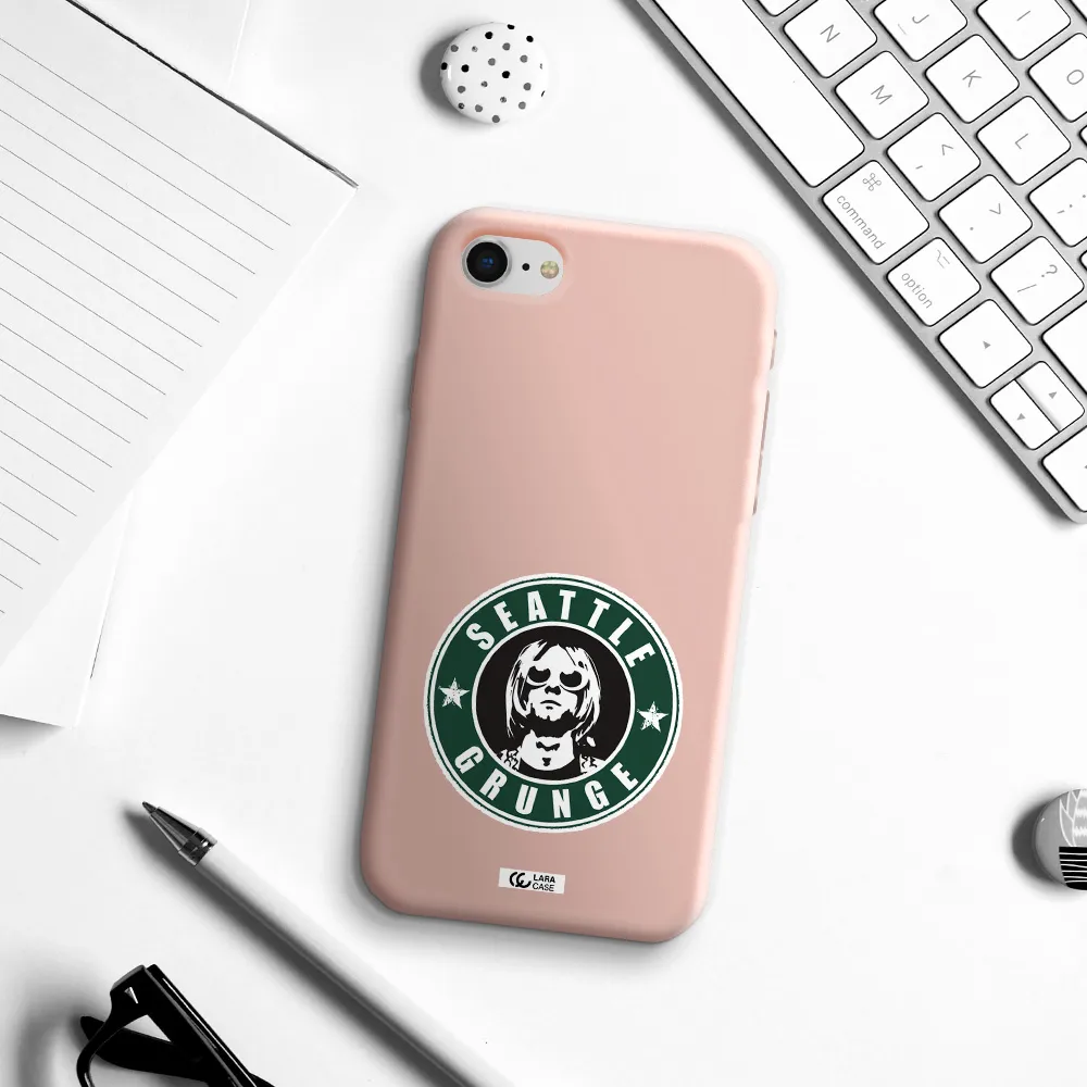 a logo with a man wearing sunglasses Apple iPhone se 2020 Silicone pastel pink Case