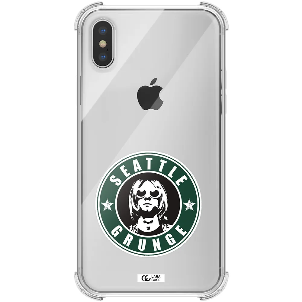 a logo with a man wearing sunglasses Apple iPhone X Clear PC Case