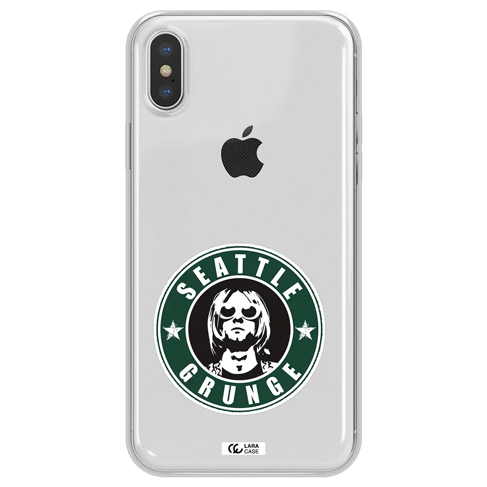 a logo with a man wearing sunglasses Apple iPhone X Clear TPU Case