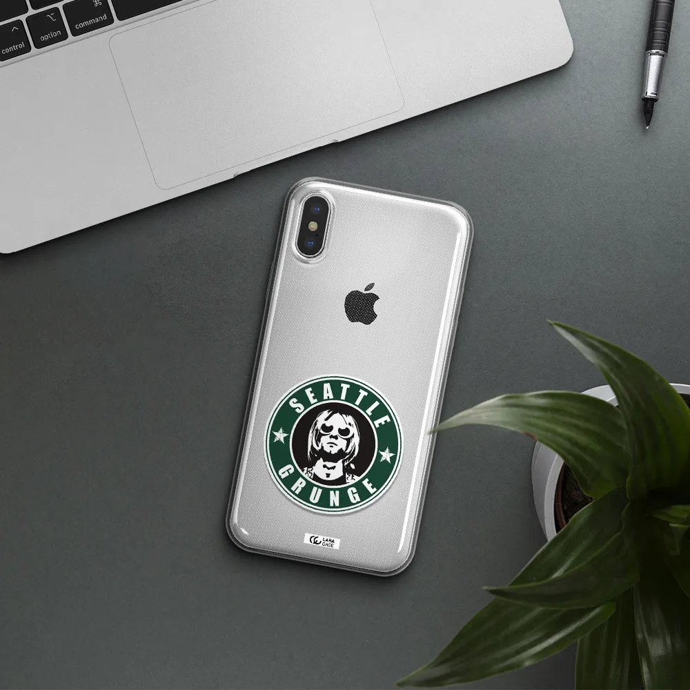 a logo with a man wearing sunglasses Apple iPhone X Clear TPU Case