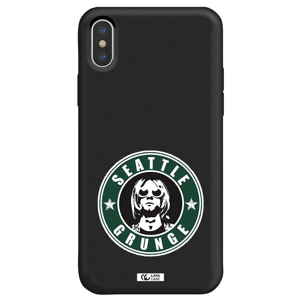 a logo with a man wearing sunglasses Apple iPhone X Silicone black Case