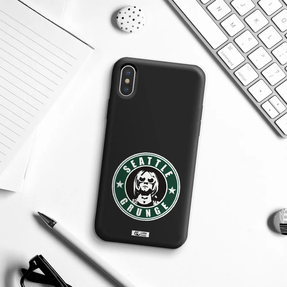 a logo with a man wearing sunglasses Apple iPhone X Silicone black Case