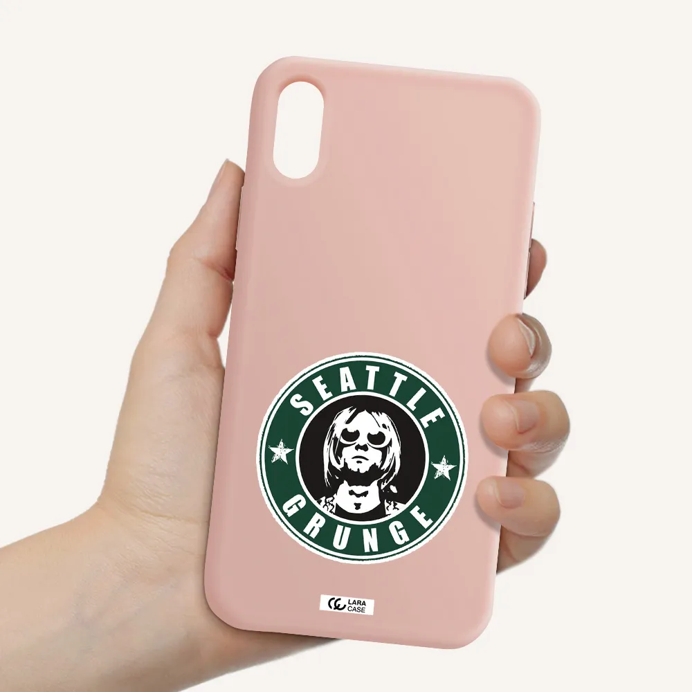 a logo with a man wearing sunglasses Apple iPhone X Silicone pastel pink Case