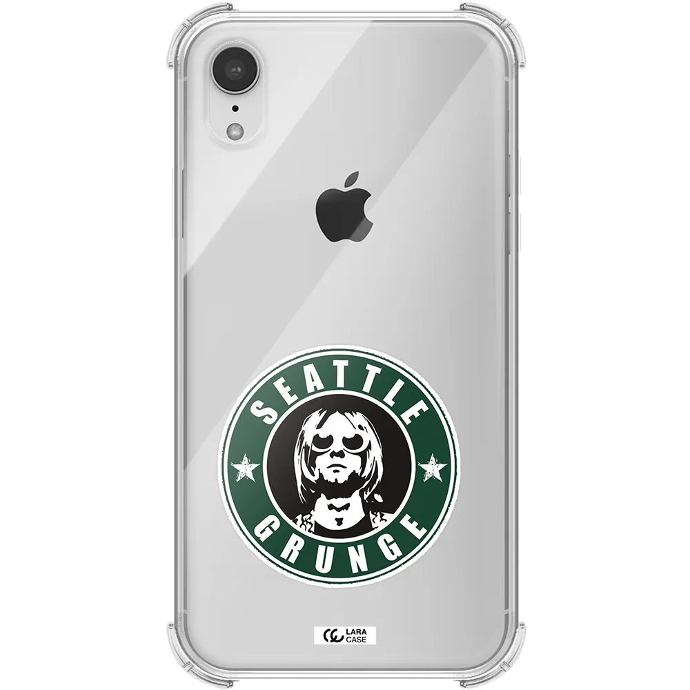 a logo with a man wearing sunglasses Apple iPhone XR Clear PC Case