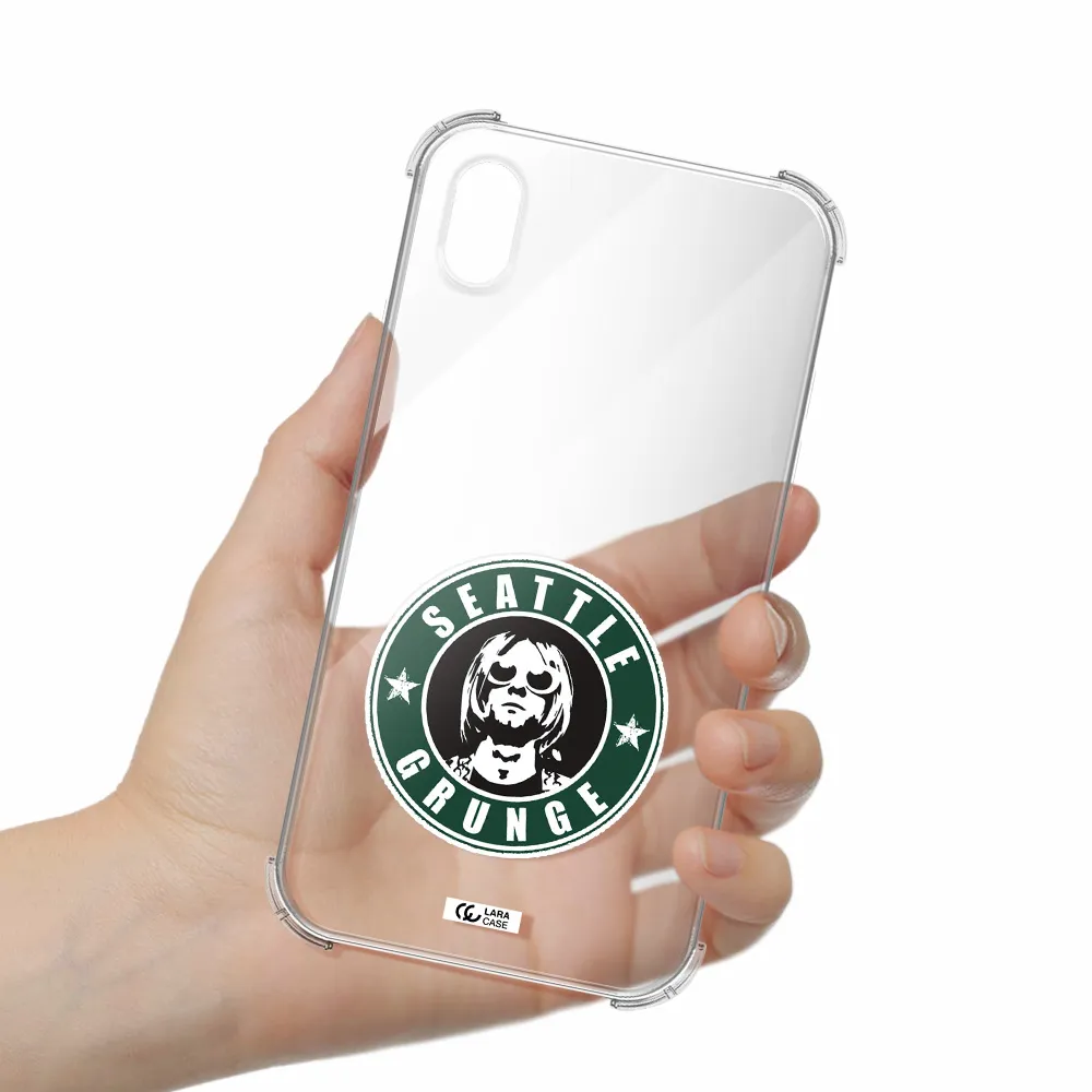 a logo with a man wearing sunglasses Apple iPhone XR Clear PC Case